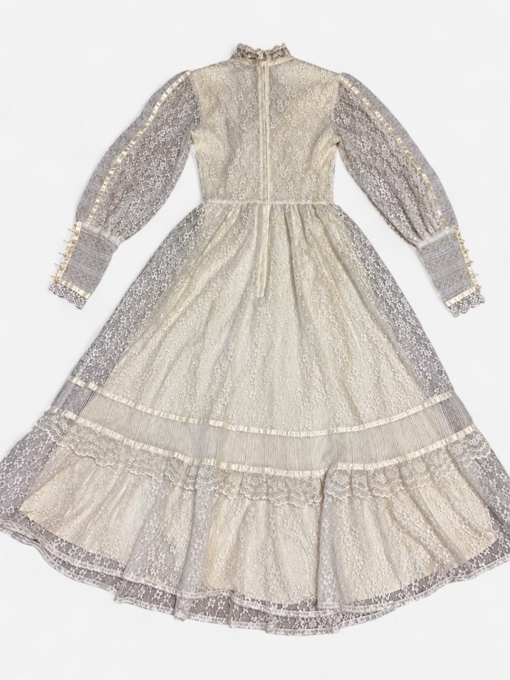 Vintage 1970s Gunne Sax by Jessica Ivory Lace Prairie Maxi Dress - Picture 3 of 6